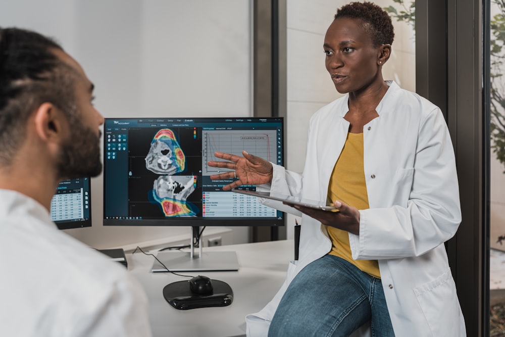 Dermatologist consulting a patient in a modern clinic